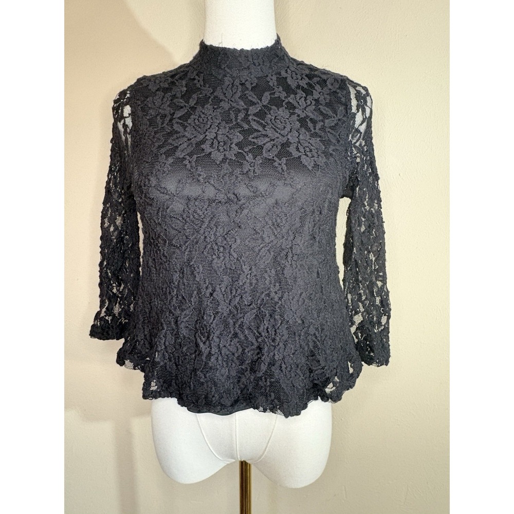 Forever 21 Long Sleeve Lace Sheer Floral Women S Top Black Gothic Grunge Punk